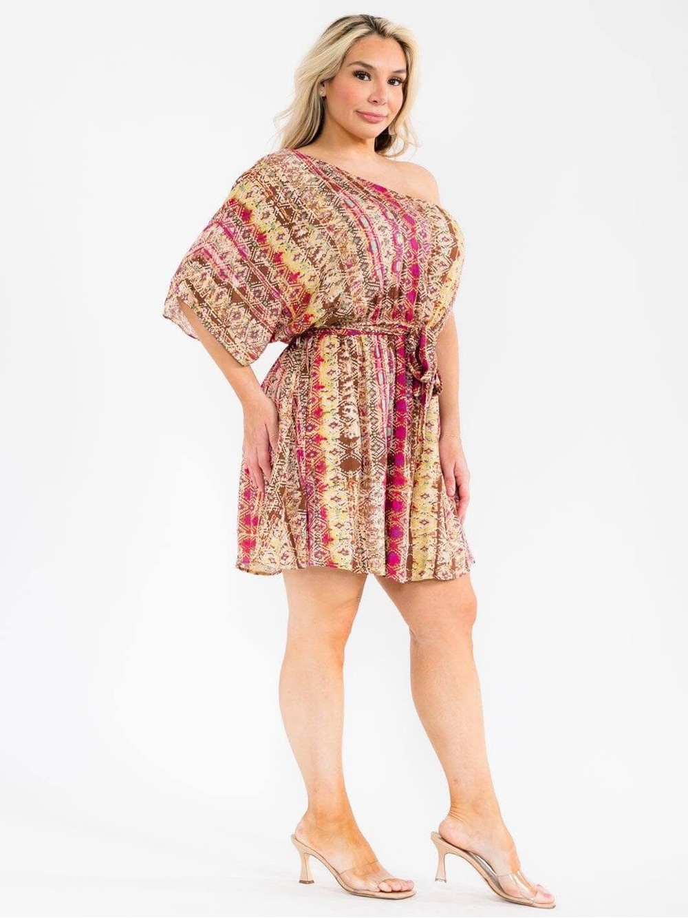 Savanna Jane One-Shoulder Aztec Dress, Medium, NWT